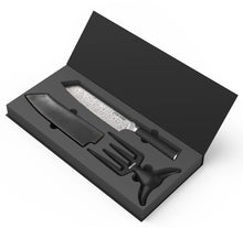Carica l'immagine nel visualizzatore di Gallery, SET "Wagyu" Black Pearls Coltello da Chef Damast & Bull Fork nera
